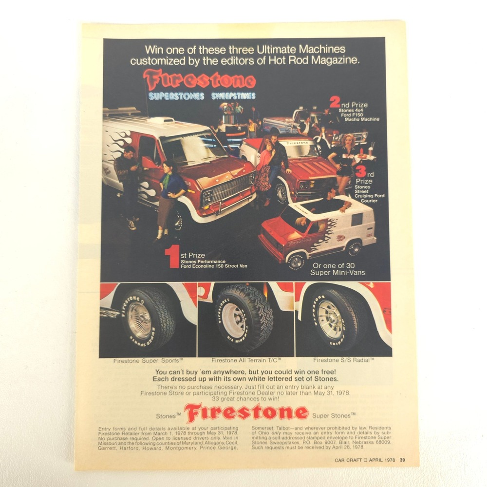 Vintage 1978 Ford Firestone Print Ad Econoline Van F150 Courier Garage Wall Art